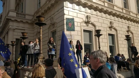 Young protesters marching against Brexit deal Stock Footage 118277195