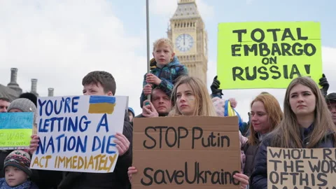 Young Protestors Demonstrate Against Ukraine War Parliament Square London UK Stock Footage