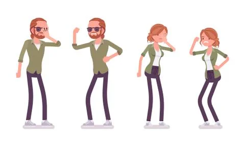 Young red-haired man and woman in negative emotions Stock Illustration