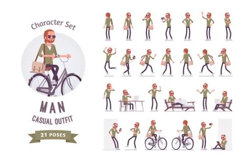 Young red-haired man character set Stock Illustration