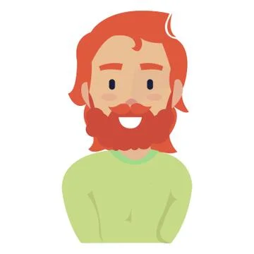Young red-haired man with long hair and a mustache in a green shirt. Stock Illustration