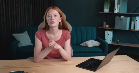 Young red-Haired Vlogger with Freckles recording new Vlog, talking to the Camera Stock-Footage 145772789
