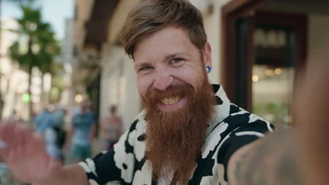 Young redhead man smiling confident having video call at street Video stock 206465876