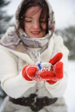 Young Russian woman in winter park Stock Photos