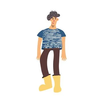 Young rustic character doodle drawing Hand drawn flat vector illustration in  Stock Illustration