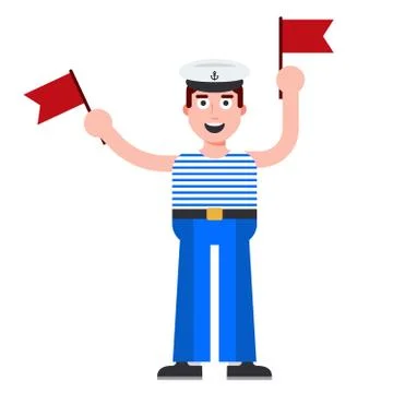 Young sailor with flags in his hands. Stockillustratie