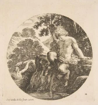 Young Satyr About to Bathe in a River, from 'Landscapes and seaports' (Pays.. Stock Illustration