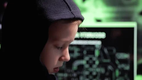 Young schoolboy prodigy - a hacker. Hacker at work. 스톡 동영상 74452132