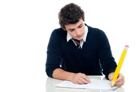 Young schoolboy taking up his test at school Stock Photos