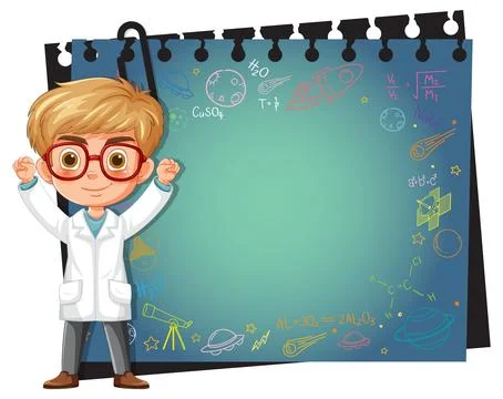 Young Scientist with Chalkboard Illustrations Stockillustratie