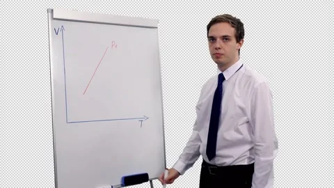 Young scientist drawing a graph of two variables on white board, alpha in Video stock 137011085