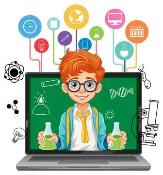 Young Scientist Learning Online Illustrazione stock