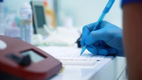 Young scientist making notes while working in his lab. genetic biohacking Stockbeeldmateriaal 121270552