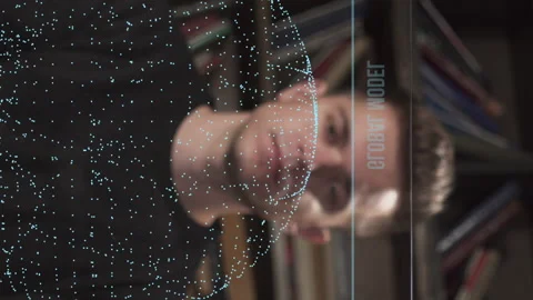 Young scientist or programmer working with 3D earth model on transparent screen Stock Footage 204944779