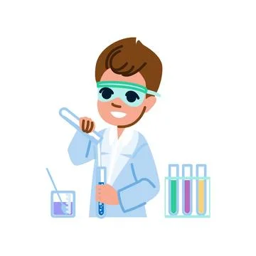 Young scientist pouring liquid into test tube during experiment Stock Illustration