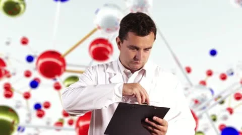Young Scientist Signing Documents Molecules BG Stock Footage