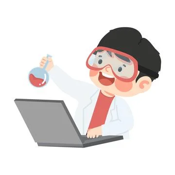 Young scientist is using a computer and pointing イラスト素材
