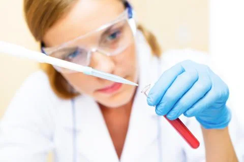 Young scientist working with samples in lab. Stock Photos