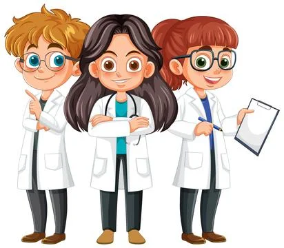 Young Scientists in Lab Coats Stock Illustration
