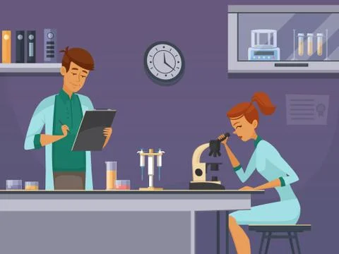 Young Scientists In Lab Composition Poster Illustrazione stock