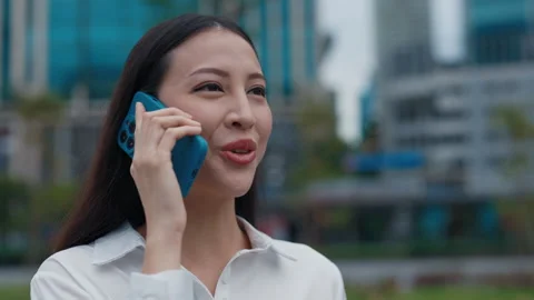 Young Secretary Talking on the Phone, Solving Work Questions Outside. Stock Footage 303483657