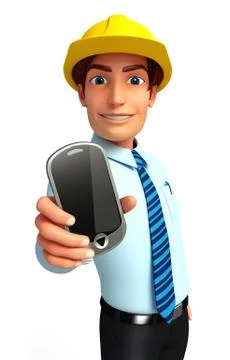 Young service man with mobile Stock Illustration
