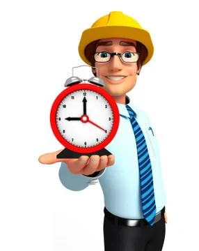 Young service man with table clock Stock Illustration
