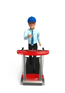 Young service man with walking machine Stock Illustration