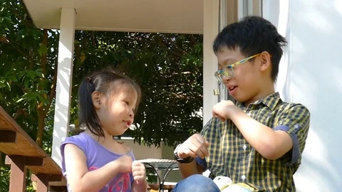 Young siblings playing together ,slow motion Stock Footage 72984994