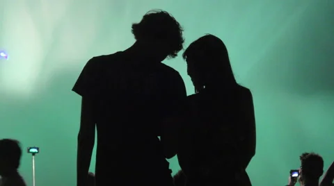 Young Silhouette Couple Make Smart Phone Video of Water Fountains Stock Footage 53526311