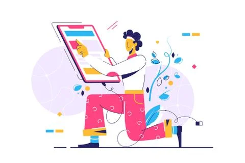 Young silhouette man using smartphone while charging. Stock Illustration