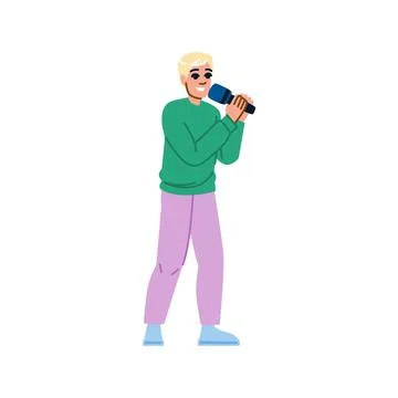 Young singer performing with microphone on white background Stock Illustration