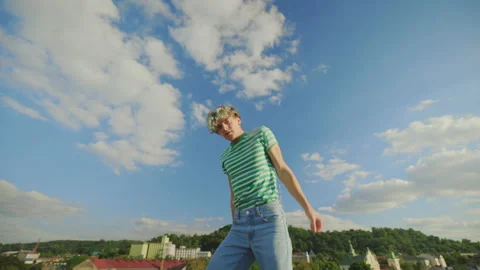 Young Single Dancer Performing Contemporary Dance Outside on the Roof. Man Stock Footage 237607953