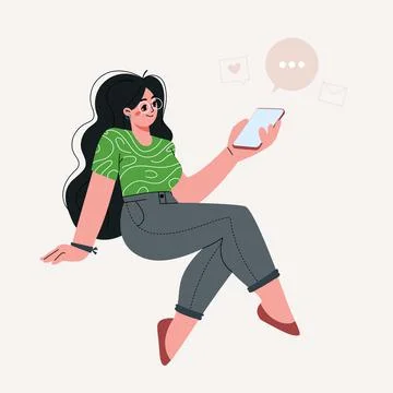 Young sitting and using smartphone for browsing internet, chatting,looking vi Stock Illustration