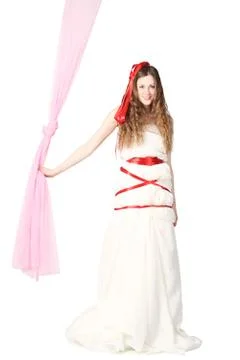 Young smiling bride posing in studio Stock Photos