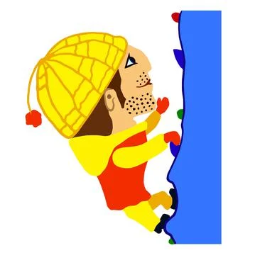 Young smiling climber climbing to top of the rock Stock Illustration