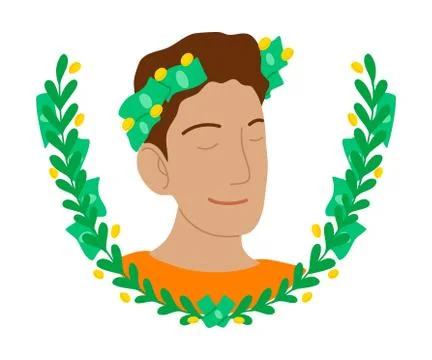 Young smiling mans face in wreath of money vector illustration Ilustração Stock
