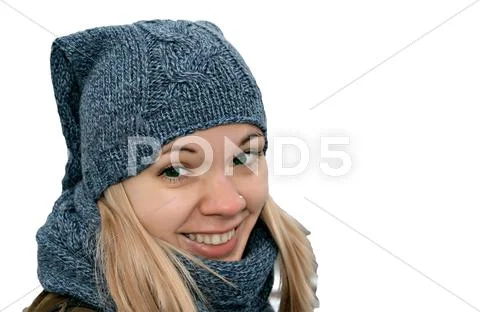 Young smiling woman in hat isolated Stock Photos