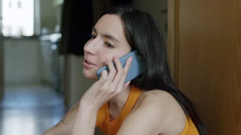 Young Smiling Woman Using Mobile Phone At Home. Stock Footage 220725261