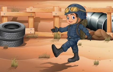 A young soldier in the desert Illustrazione stock