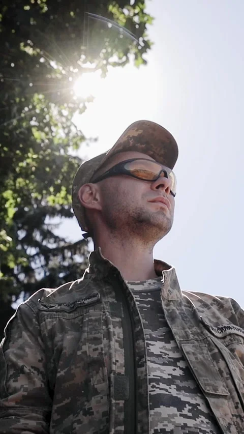 Young soldier looks to the left side of the frame. Ukrainian Air Assault Forces Stock Footage 268747096