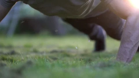 Young Soldier Man Doing Clap Push-ups for Tough Army Military Training Outdoors Stock Footage