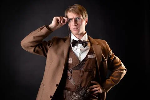 A young, solid man in the image of a Victorian scientist, Foto stock