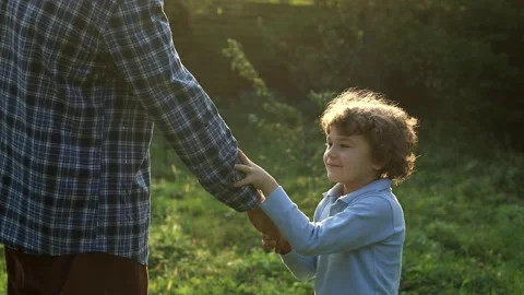 Young son is drawn to his father, the relationship between parents and children Stock Footage 162006727