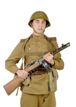 Young Soviet soldier with machine gun ppsh-41 Foto stock