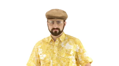 Young speaker man dressing 70s vintage clothes talks to microphone 動画素材 64537511