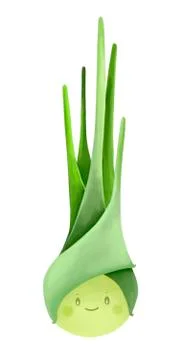 Young spring onion with cute face isolated on white. Stock Illustration