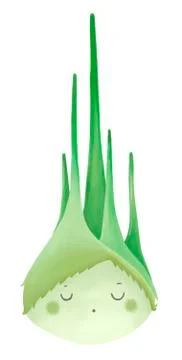 Young spring onion with cute face isolated on white. Stock Illustration