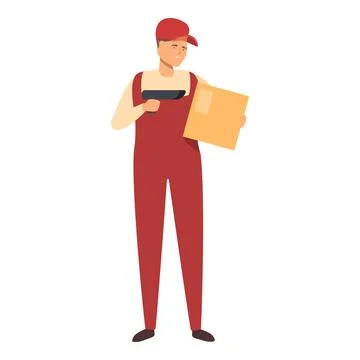 Young storekeeper icon cartoon vector. Work delivery parcel Stock Illustration