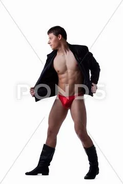 Young stripper in black jacket isolated Stock Photos